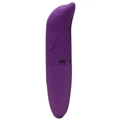 Vibrador aveludado com curvatura para ponto G e formato de golfinho.