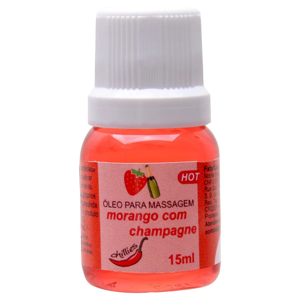 Óleo beijável hot sabor morango com champagne, esquenta ao soprar e estimula os sentidos.