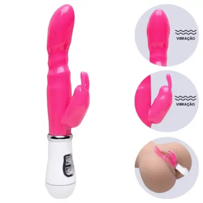 Vibrador silicone rabbit com 8 vibrações da Vipmix para dupla estimulação.